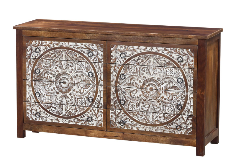 Sanu Babu Šuplíková komoda z mangového dřeva, ruční řezby, 155x43x90cm