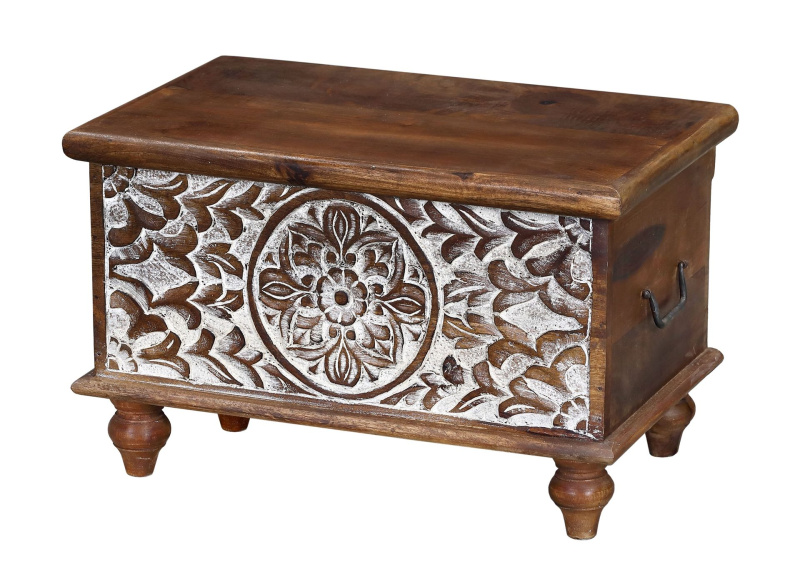 Sanu Babu Truhla z mangového dřeva, ruční řezby, 59x36x36cm (BB)