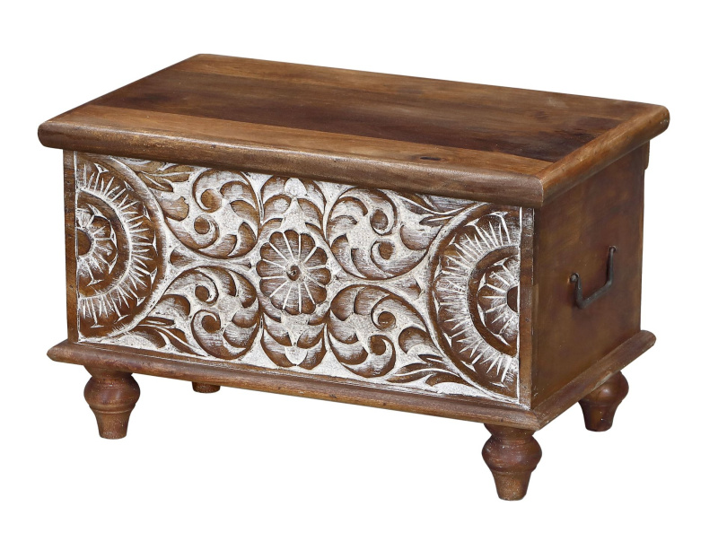 Sanu Babu Truhla z mangového dřeva, ruční řezby, 59x36x36cm (BC)