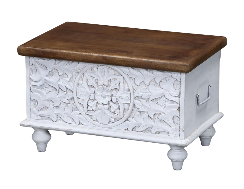 Sanu Babu Truhla z mangového dřeva, ruční řezby, 59x36x36cm (BF)