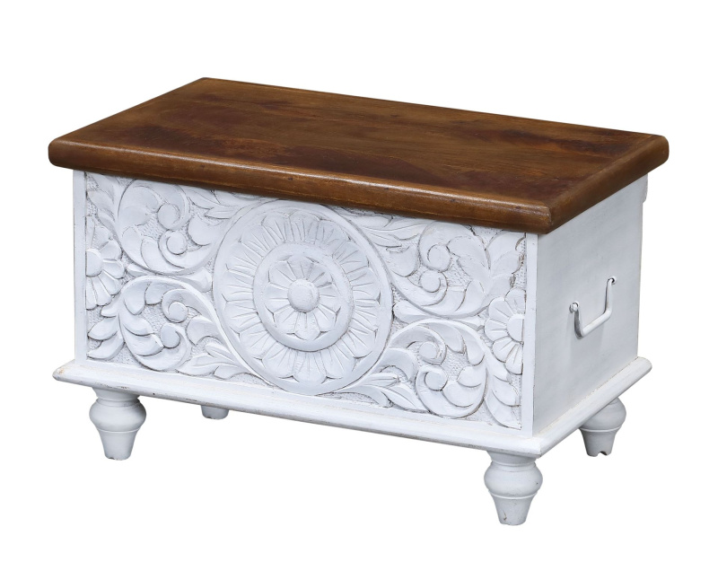 Sanu Babu Truhla z mangového dřeva, ruční řezby, 59x36x36cm (BG)