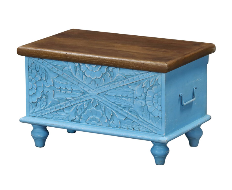 Sanu Babu Truhla z mangového dřeva, ruční řezby, 59x36x36cm (BH)