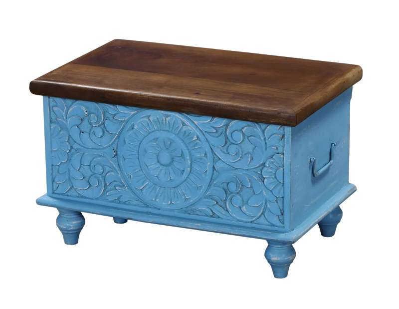 Sanu Babu Truhla z mangového dřeva, ruční řezby, 59x36x36cm (BJ)