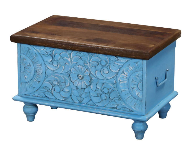 Sanu Babu Truhla z mangového dřeva, ruční řezby, 59x36x36cm (BK)