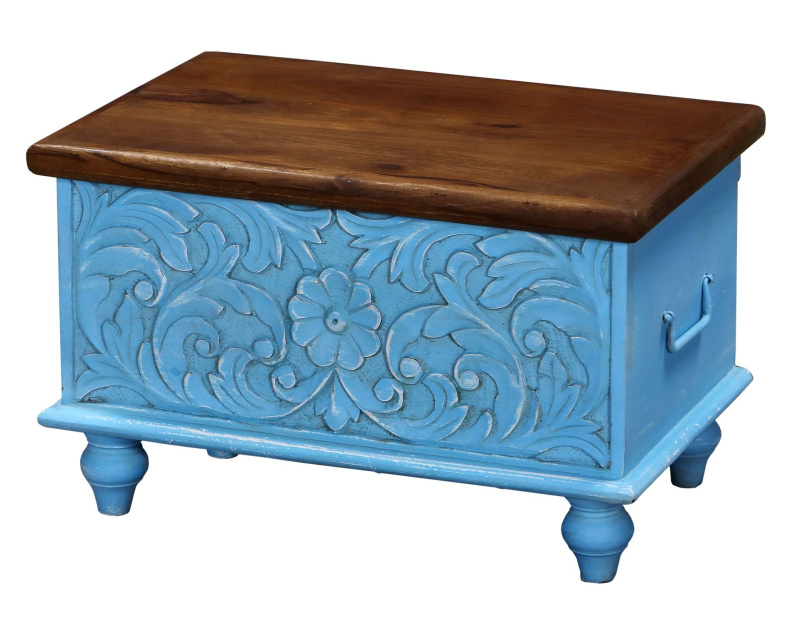 Sanu Babu Truhla z mangového dřeva, ruční řezby, 59x36x36cm (BL)