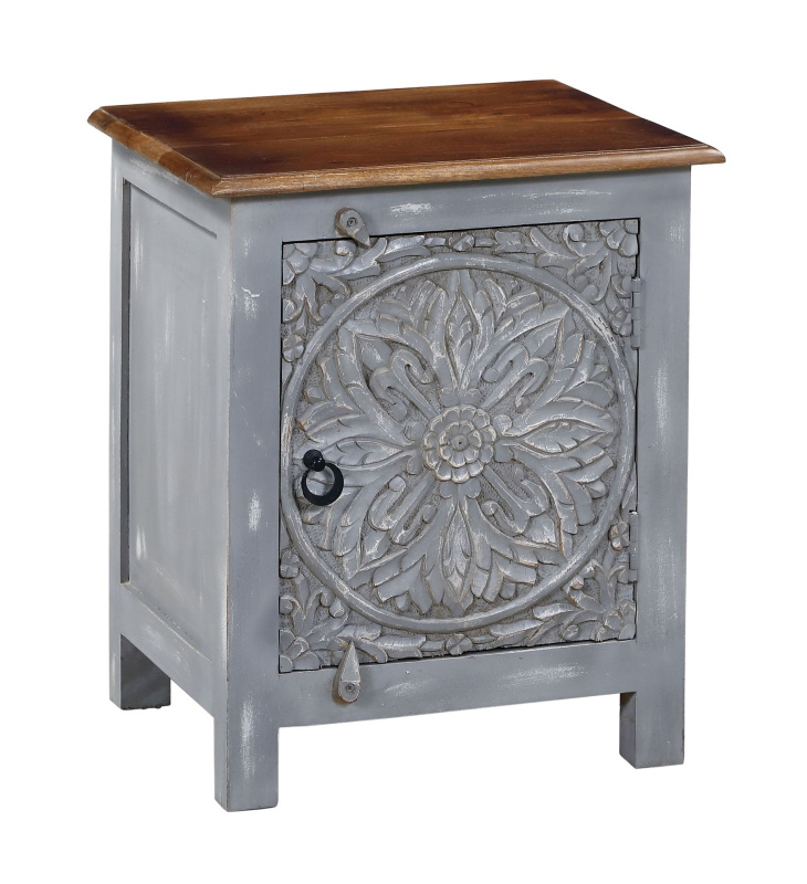 Sanu Babu Noční stolek z mangového dřeva, ruční řezby, 50x35x65cm (7T)