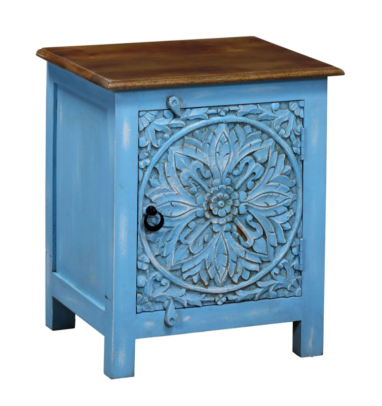Sanu Babu Noční stolek z mangového dřeva, ruční řezby, 50x35x65cm (7U)