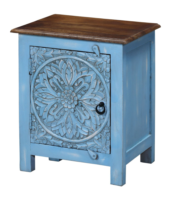 Sanu Babu Noční stolek z mangového dřeva, ruční řezby, 50x35x65cm (7V)