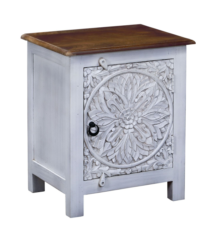 Sanu Babu Noční stolek z mangového dřeva, ruční řezby, 50x35x65cm (7W)