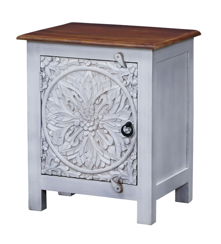 Sanu Babu Noční stolek z mangového dřeva, ruční řezby, 50x35x65cm (7X)