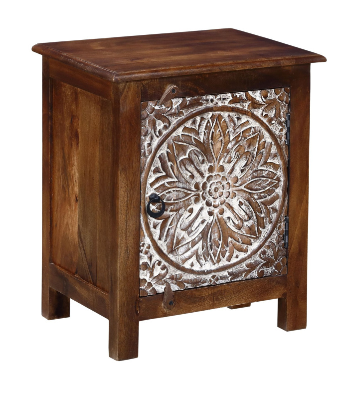 Sanu Babu Noční stolek z mangového dřeva, ruční řezby, 50x35x65cm (7Y)