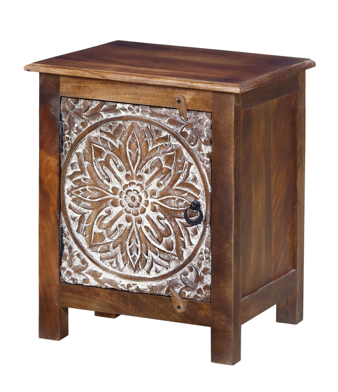 Sanu Babu Noční stolek z mangového dřeva, ruční řezby, 50x35x65cm (7Z)