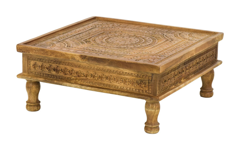 Sanu Babu Stolek z mangového dřeva, ručně vyřezávaný, 43x43x20cm