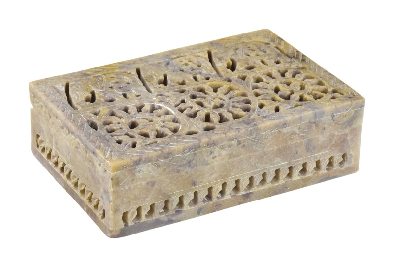Sanu Babu Ozdobná kamenná šperkovnice, ručně vyřezávaná, 17x11x6cm (1K)