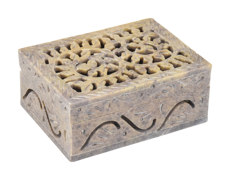 Sanu Babu Ozdobná kamenná šperkovnice, ručně vyřezávaná, 12x9x4cm (1L)
