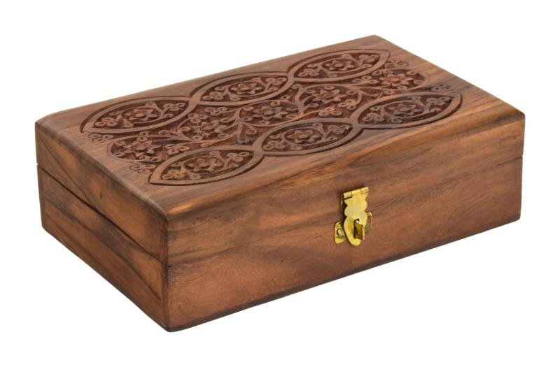 Sanu Babu Šperkovnice ze dřeva, ručně vyřezávaná, 20x13x6cm (0F)