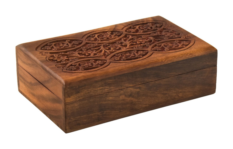Sanu Babu Šperkovnice ze dřeva, ručně vyřezávaná, 20x13x6cm (0U)