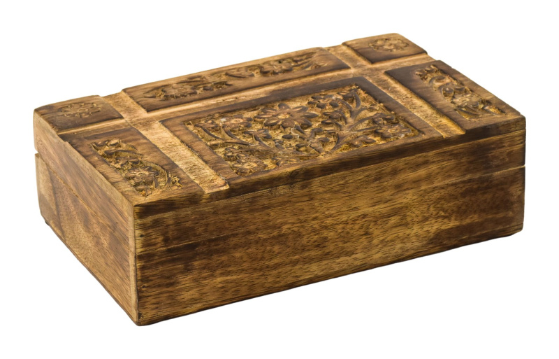 Sanu Babu Šperkovnice ze dřeva, ručně vyřezávaná, 20x13x6,5cm