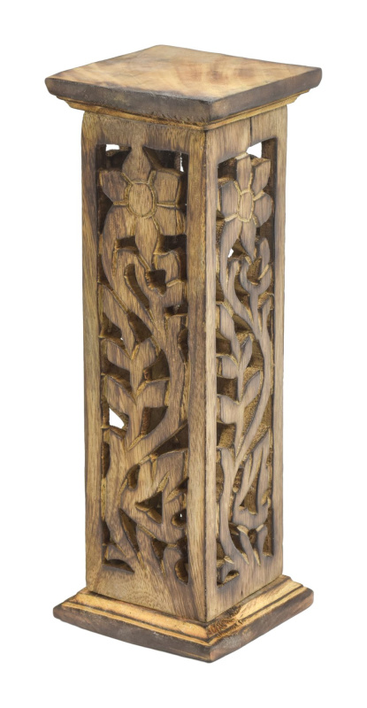 Sanu Babu Stojánek na vonné tyčinky, věž, vyřezávaný, 10x10x29cm