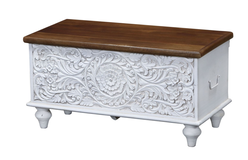 Sanu Babu Truhla z mangového dřeva zdobená ručními řezbami, 89x44x45cm (BG)