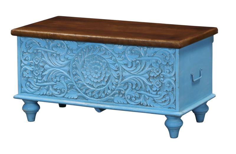 Sanu Babu Truhla z mangového dřeva zdobená ručními řezbami, 89x44x45cm (BH)