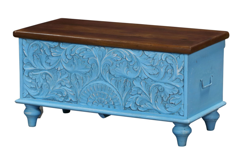 Sanu Babu Truhla z mangového dřeva zdobená ručními řezbami, 89x44x45cm (BJ)