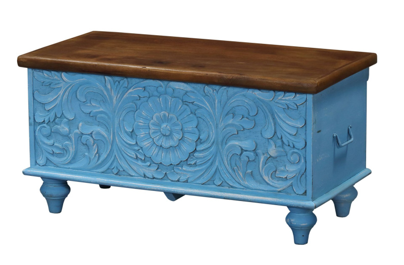 Sanu Babu Truhla z mangového dřeva zdobená ručními řezbami, 89x44x45cm (BK)