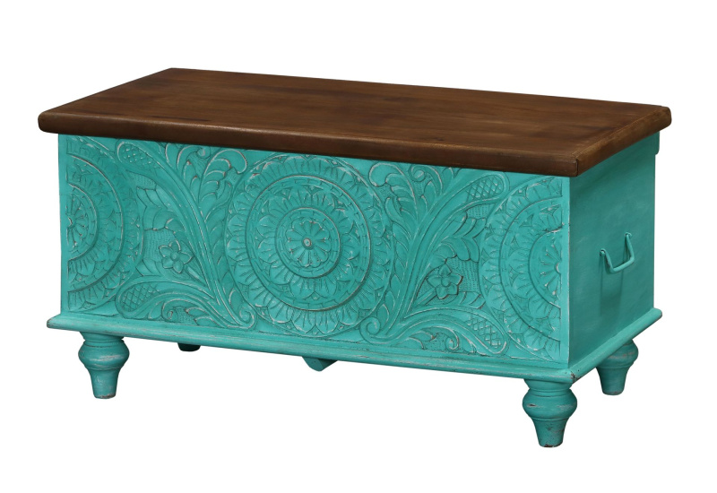 Sanu Babu Truhla z mangového dřeva zdobená ručními řezbami, 89x44x45cm (BL)