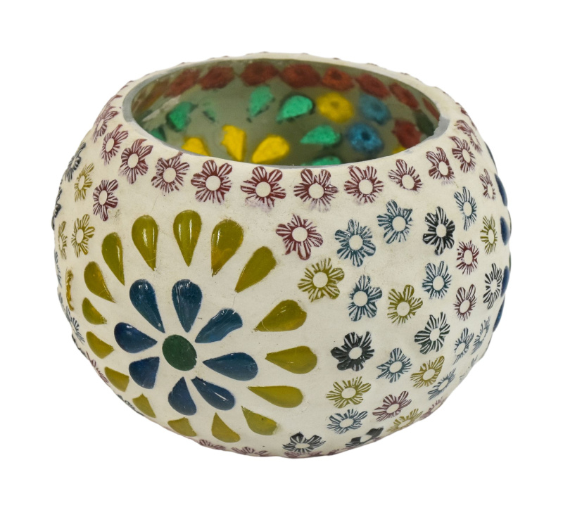 Sanu Babu Lampička, skleněná barevná mozaika, kulatá, průměr 9cm, výška 7cm (9E)