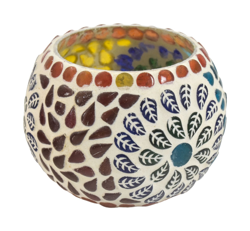 Sanu Babu Lampička, skleněná barevná mozaika, kulatá, průměr 9cm, výška 7cm (9F)