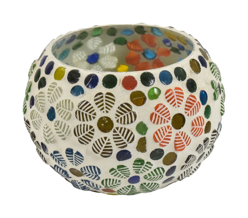 Sanu Babu Lampička, skleněná barevná mozaika, kulatá, průměr 10cm, výška 8cm (0G)