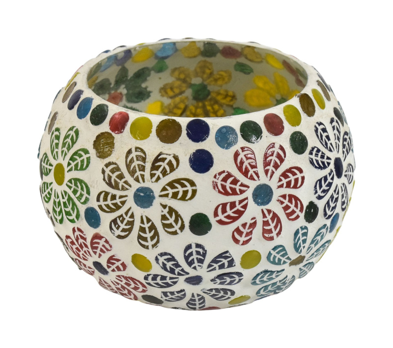 Sanu Babu Lampička, skleněná barevná mozaika, kulatá, průměr 10cm, výška 8cm (0H)