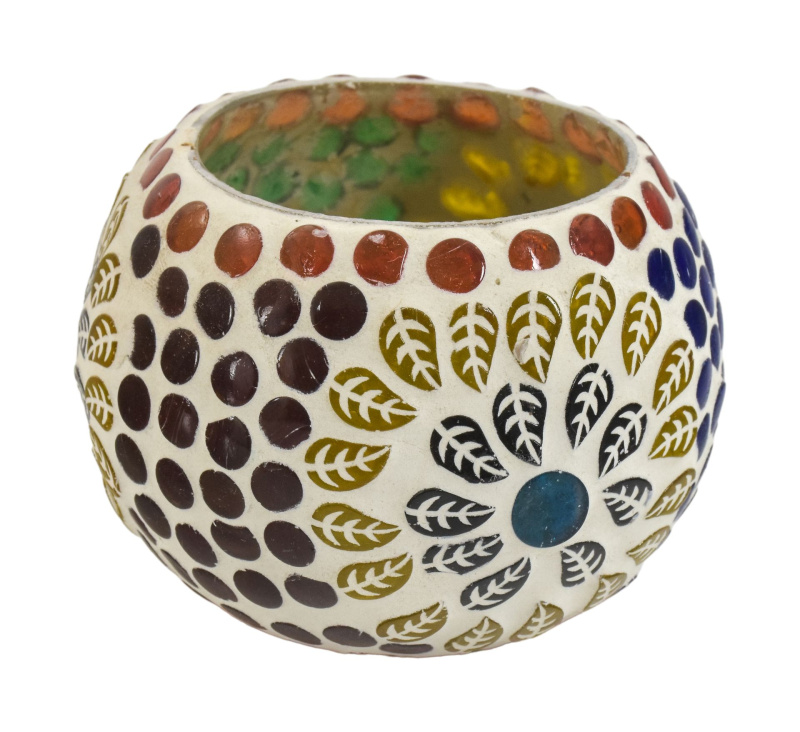 Sanu Babu Lampička, skleněná barevná mozaika, kulatá, průměr 9cm, výška 7cm (9H)