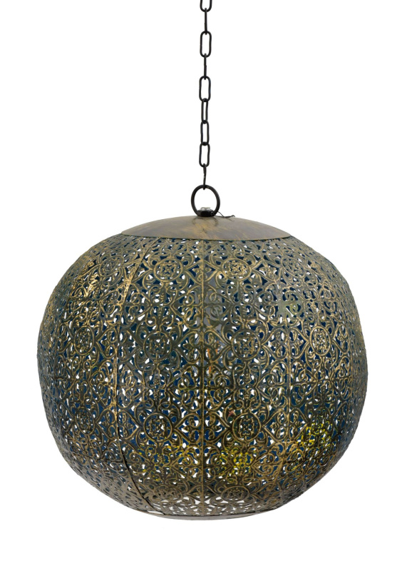 Sanu Babu Kovová lampa v arabském stylu, černo zlatá, uvnitř modrá, 30x30x30cm