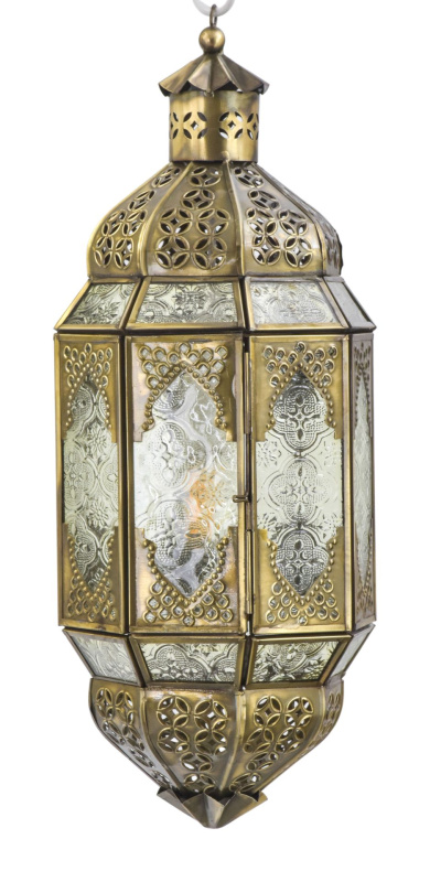 Sanu Babu Orienální prosklená lampa v barvě mosazi, 15x15x38cm