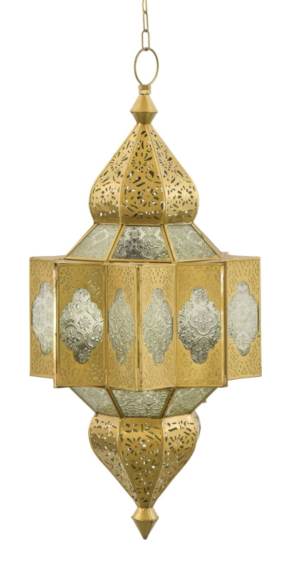 Sanu Babu Lampa v orientálním stylu, bílé sklo, zlatý kov, 25x25x54cm