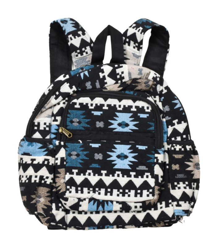 Sanu Babu Batoh s Azteckým vzorem černo-modrý na zip s kapsami, nastavitelné popruhy