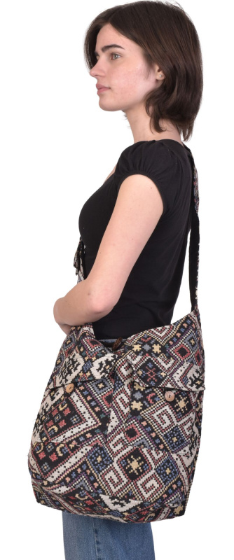 Sanu Babu Taška přes rameno barevná velká, Aztec design, 2 přední kapsy, zip 40x36 cm (AH)