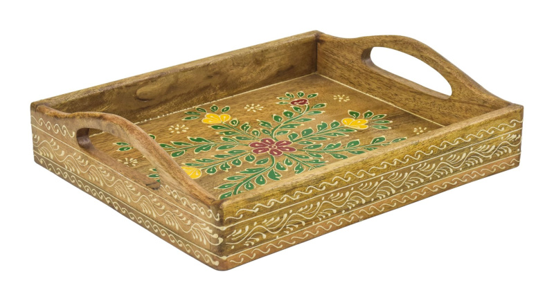 Sanu Babu Dřevěný tác z mangového dřeva, ručně malovaný, 30x25x5cm