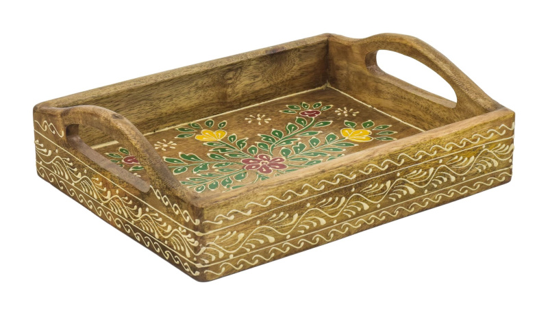 Sanu Babu Dřevěný tác z mangového dřeva, ručně malovaný, 25x20x5cm