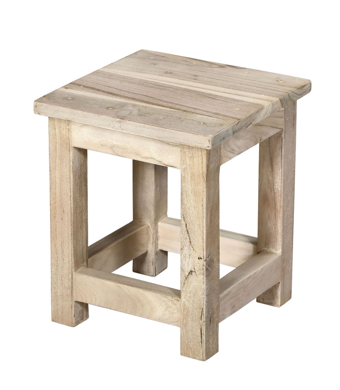 Sanu Babu Stolička z teakového dřeva, bílá patina, 25x25x30cm