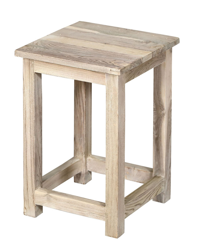 Sanu Babu Stolička z teakového dřeva, bílá patina, 30x30x45cm