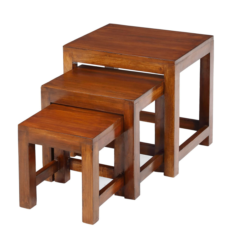 Sanu Babu Set 3 stoliček z teakového dřeva, 44x35x43cm