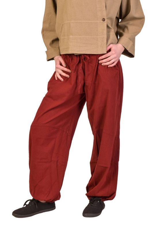 Sanu Babu Unisex balonové kalhoty bavlněné, vínové, kapsy, guma a šňůrka v pase XL , Vínová