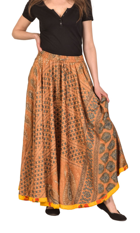 Sanu Babu Multibarevná dlouhá sukně z recyklovaných sárí na gumu, šnůrka, kapsy (AA) FREE