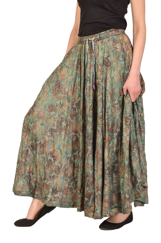 Sanu Babu Multibarevná dlouhá sukně z recyklovaných sárí na gumu, šnůrka, kapsy (1M) FREE