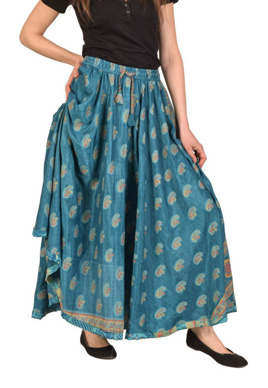 Sanu Babu Multibarevná dlouhá sukně z recyklovaných sárí na gumu, šnůrka, kapsy (1P) FREE