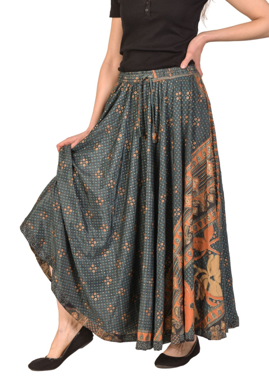 Sanu Babu Multibarevná dlouhá sukně z recyklovaných sárí na gumu, šnůrka, kapsy (1T) FREE