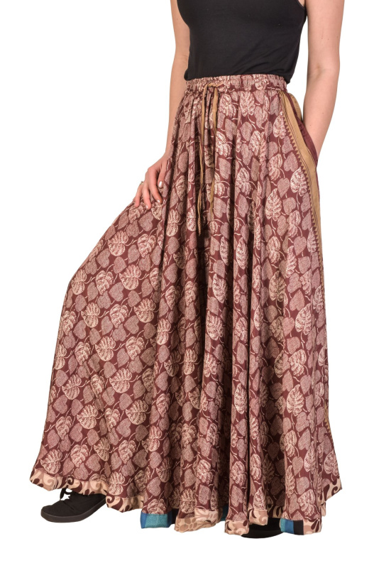 Sanu Babu Multibarevná dlouhá sukně z recyklovaných sárí na gumu, šnůrka, kapsy (1U) FREE