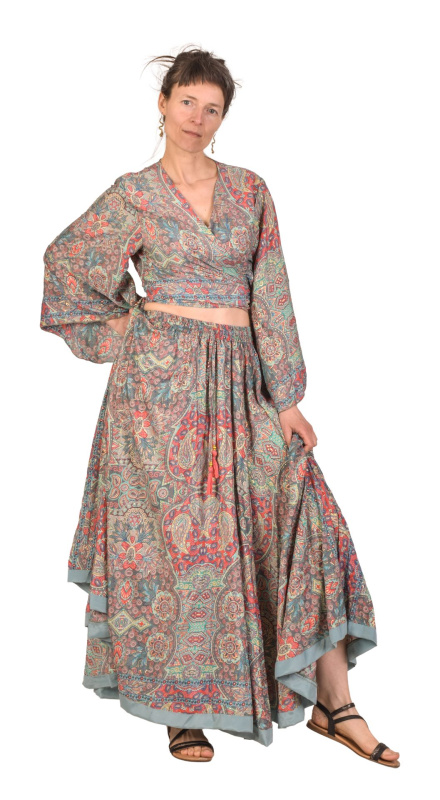 Sanu Babu Elegantní set sukně a topu, barevný potisk (2J) FREE